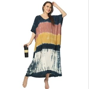 Anjaniya Rayon Tie Dye Caftan, OS